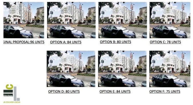 Height design exercise for 1296 Shotwell, showing number of residential units each design could accommodate. Source: MEDA