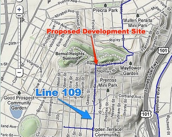 Current route of PG&E's Pipeline 109 through Bernal Heights